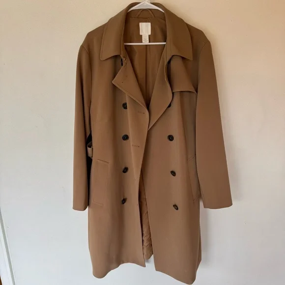 H&M Classic Tan Double-Breasted Women's trench Coat size XL - Picture 5 of 14